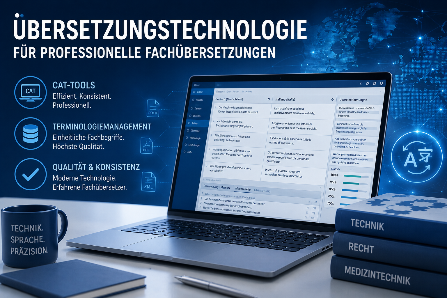 Übersetzungstechnologie für technische Fachübersetzungen mit CAT-Tools und Terminologiemanagement