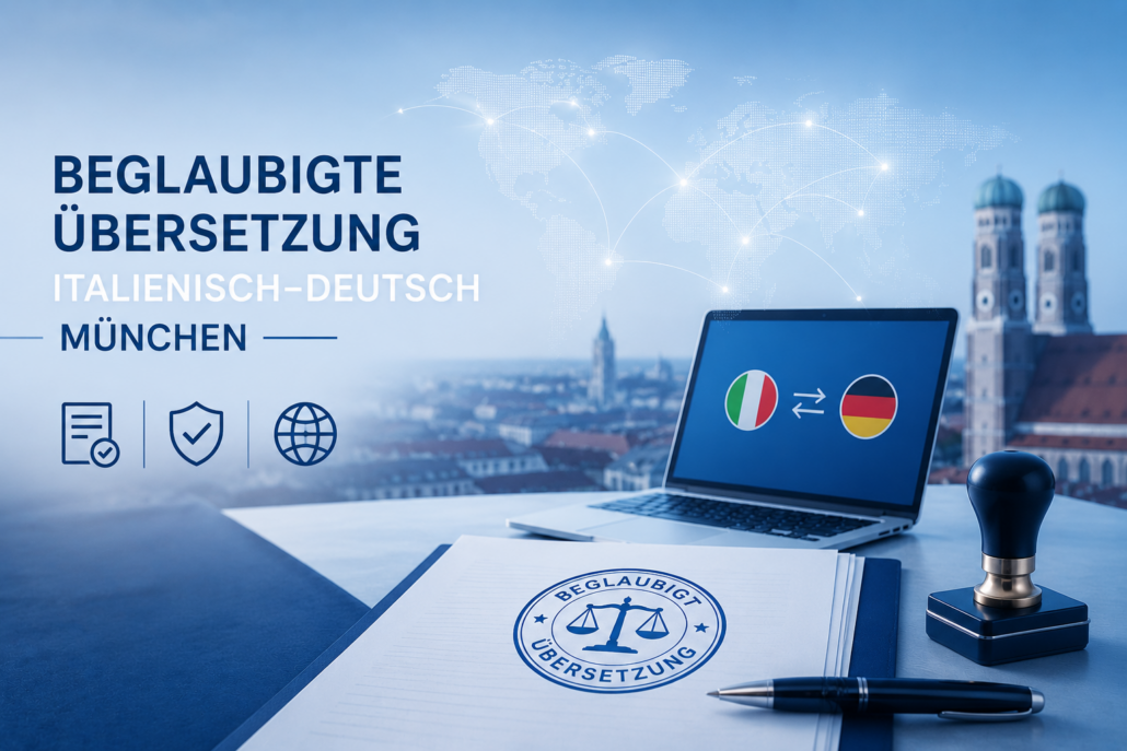 Beglaubigte Übersetzung Italienisch Deutsch München mit Gerichtsstempel und Online-Abwicklung