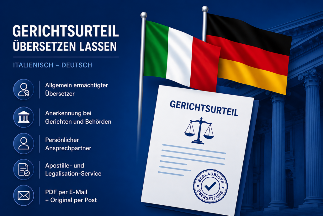 Gerichtsurteil übersetzen lassen Italienisch Deutsch, Übersetzung Geritsurteil