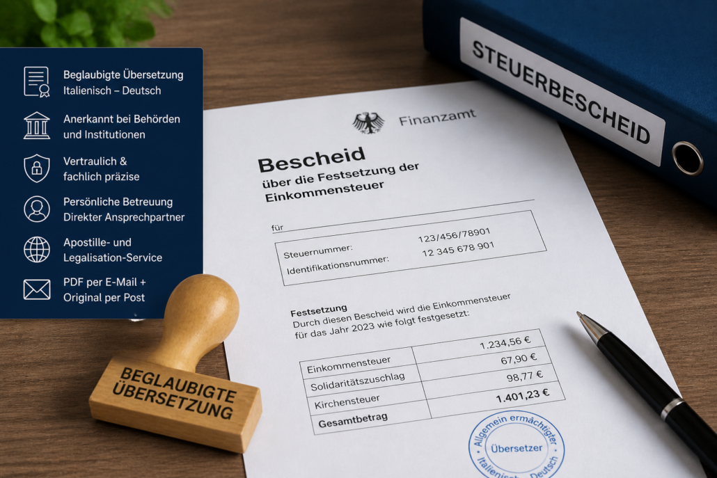 Bescheid vom Finanzamt übersetzen Italienisch Deutsch – beglaubigte Übersetzung Steuerbescheid
