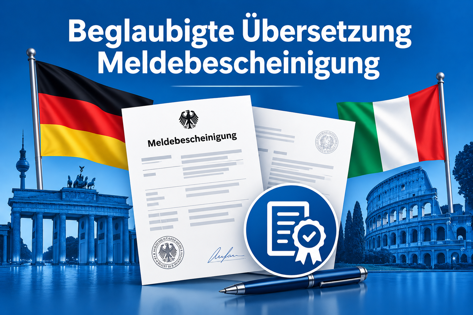 Meldebescheinigung übersetzen lassen. Beglaubigte Übersetzung Meldebescheinigung Italienisch–Deutsch