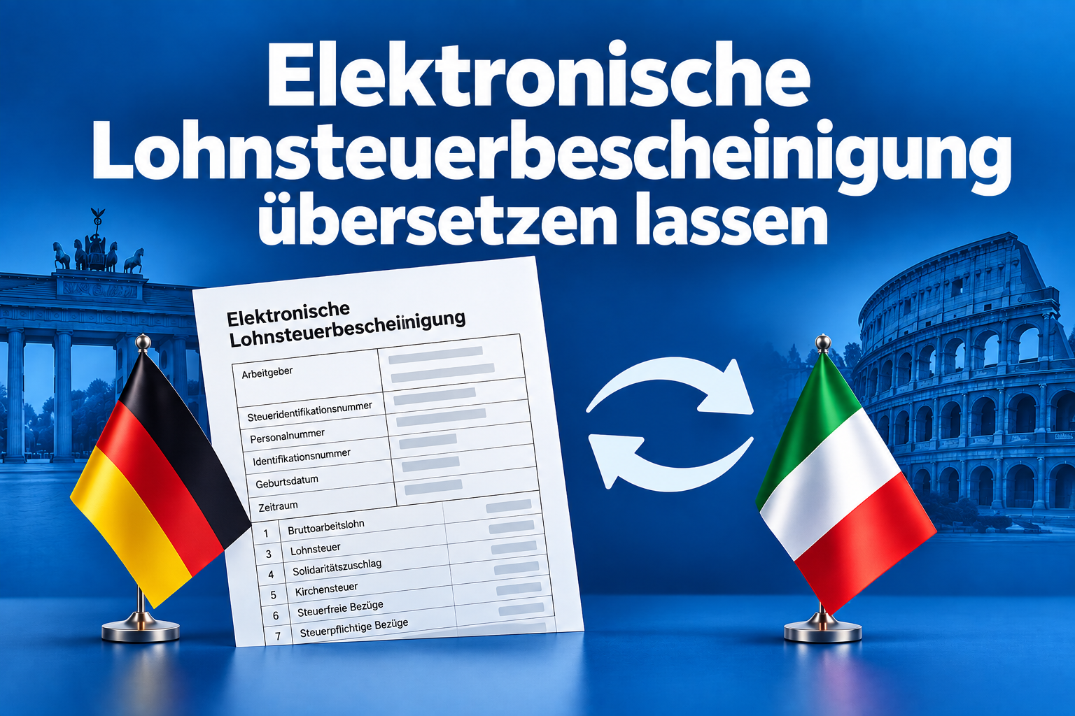 Elektronische Lohnsteuerbescheinigung übersetzen lassen Deutsch Italienisch, Übersetzung elektronische Lohnsteuerbescheinigung